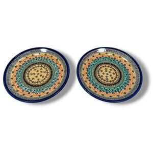 Polish Pottery Salad Dessert Plate 8" Prairie Sunrise Unikat Stoneware Lot 2